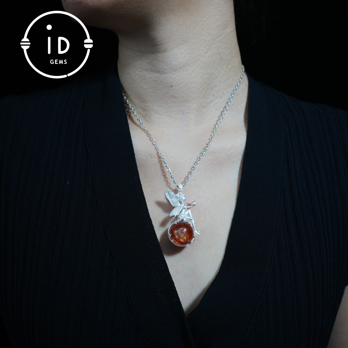 Fairy Pendant with Crystal Orb, Autumn Spirit Amulet, Handmade Fantasy Jewelry, Whispering Elf Design, Nature-Inspired Keepsake
