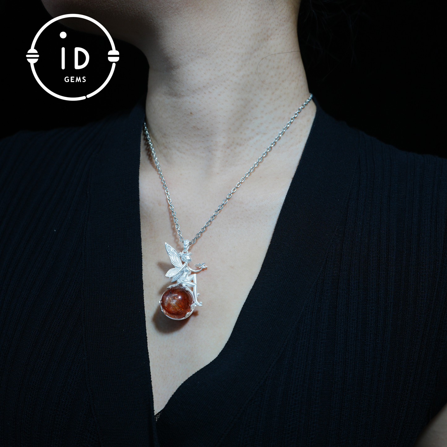 Fairy Pendant with Crystal Orb, Autumn Spirit Amulet, Handmade Fantasy Jewelry, Whispering Elf Design, Nature-Inspired Keepsake