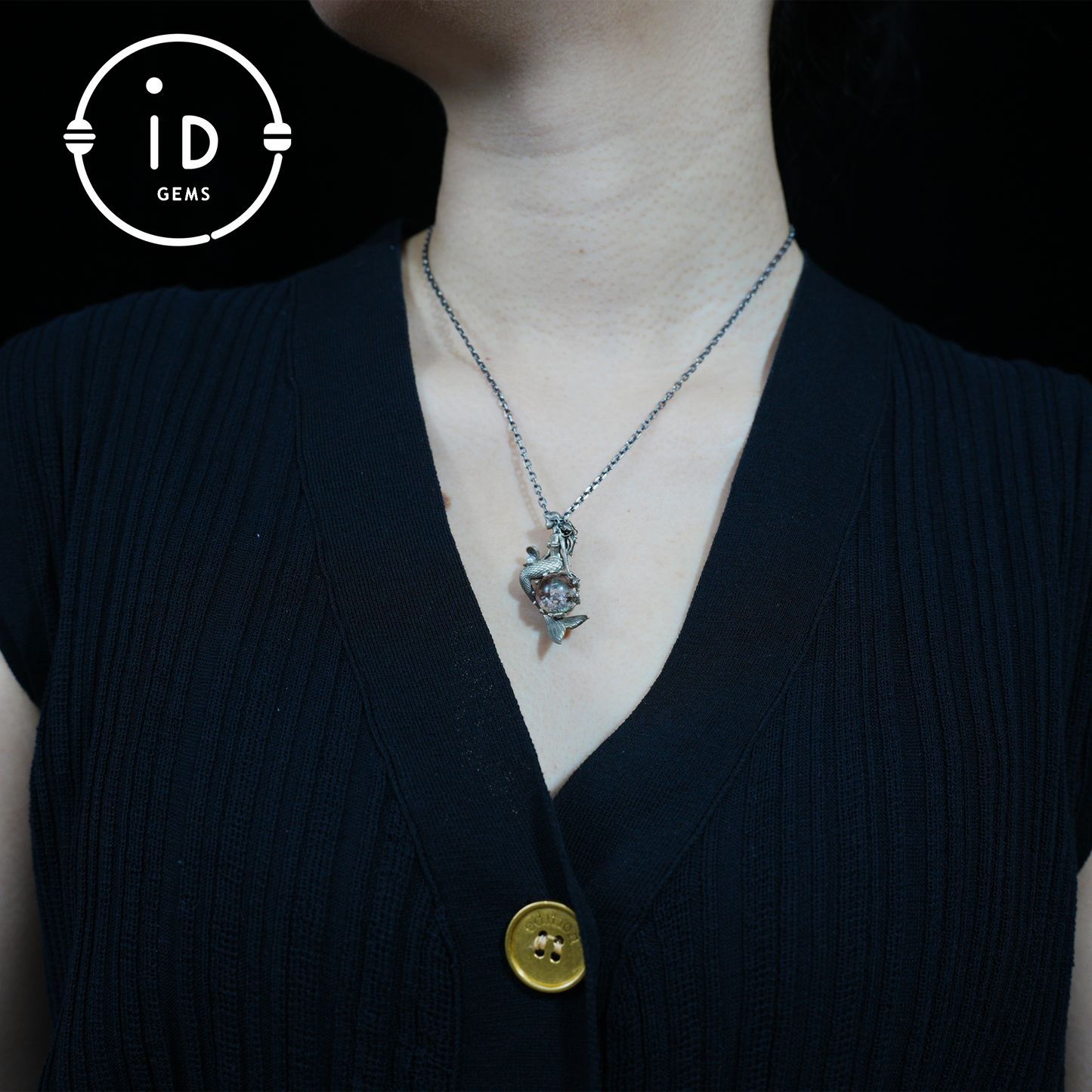 Mermaid Wish Talisman Pendant with Ghost Stone and Pearl, Fantasy Ocean Jewelry, Handcrafted Mythical Sea Spirit Amulet Necklace
