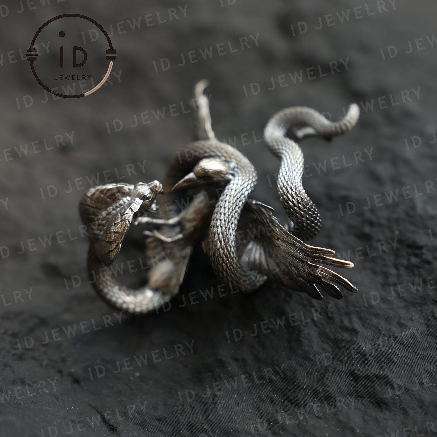 Cobra Vogel Anhänger Brosche, Handgemachter Gothic Fantasy Schmuck, Mythische Tier Battle Art Halskette