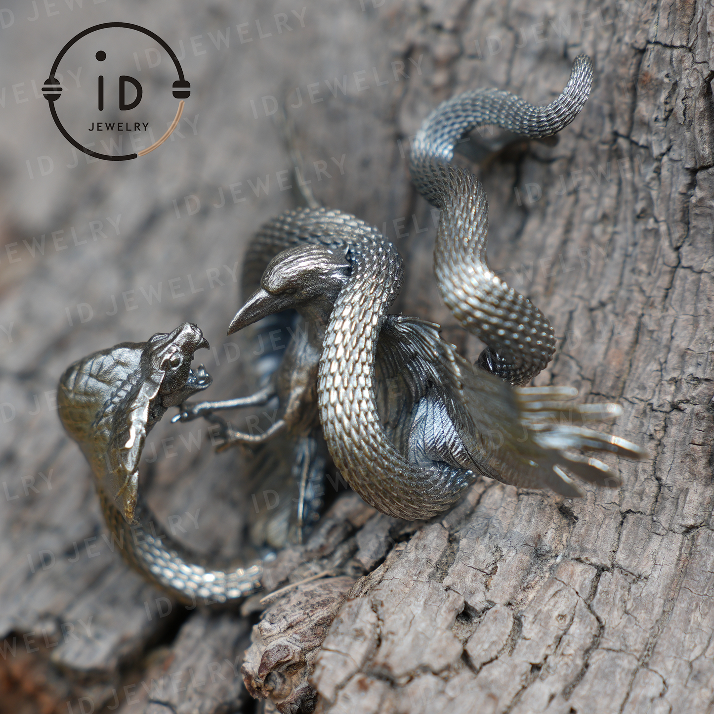 Cobra Vogel Anhänger Brosche, Handgemachter Gothic Fantasy Schmuck, Mythische Tier Battle Art Halskette