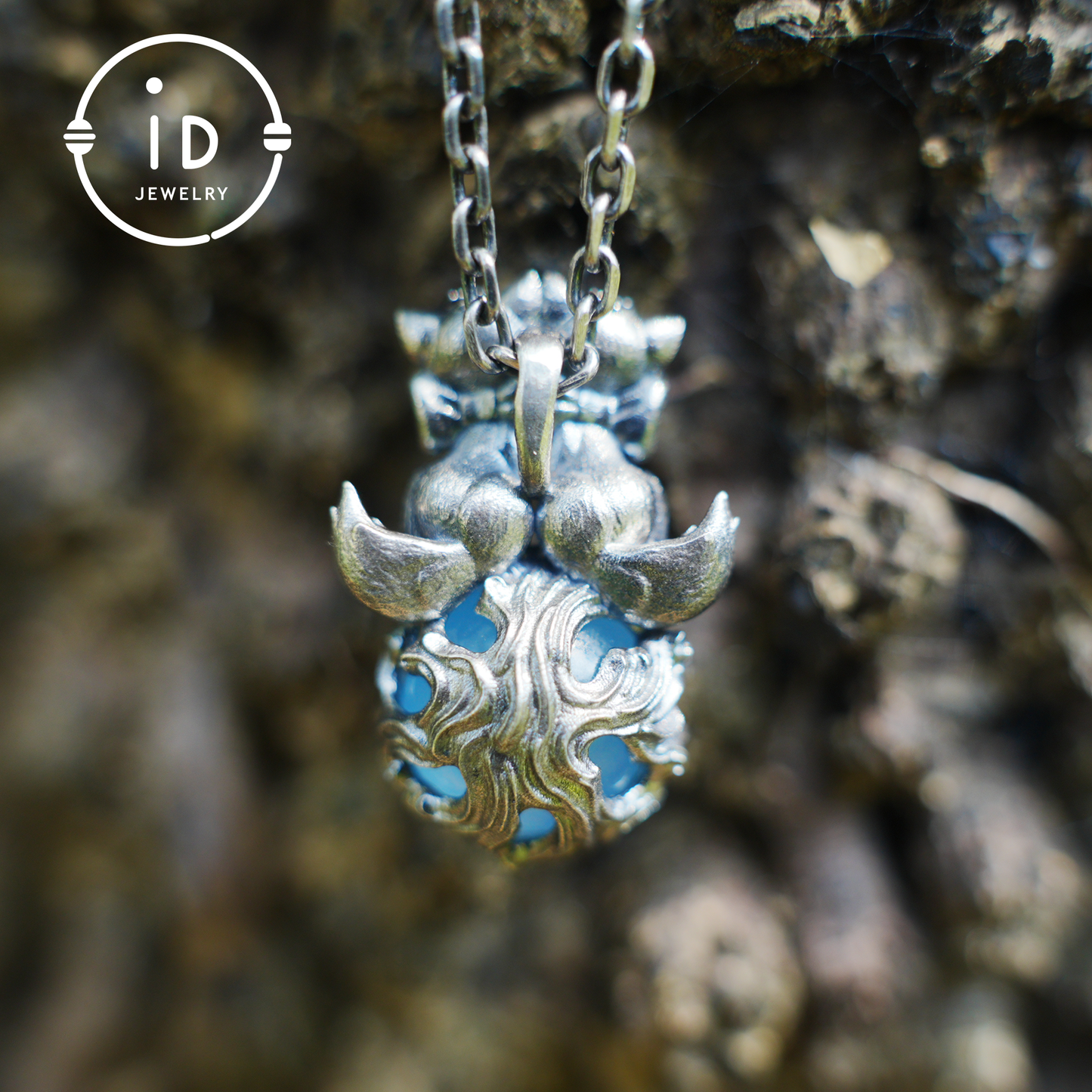 Fox Totem Pendant with Aquamarine, Fantasy Animal Amulet Necklace, Handcrafted Spirit Jewelry, Twin Guardian Design