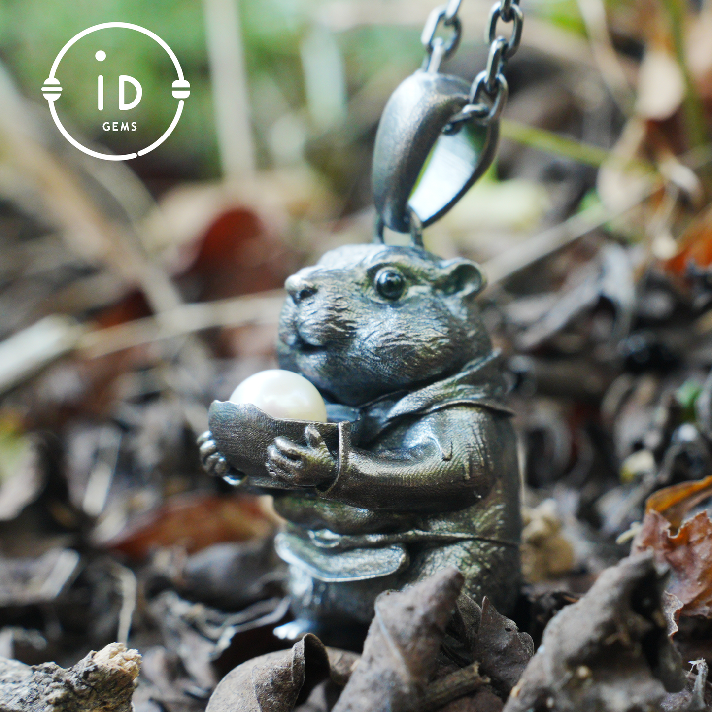 Hamster Pendant with Pearl, Whimsical Animal Totem Amulet, Handcrafted Fairy Tale Jewelry, Symbol of Care and Gentle Devotion