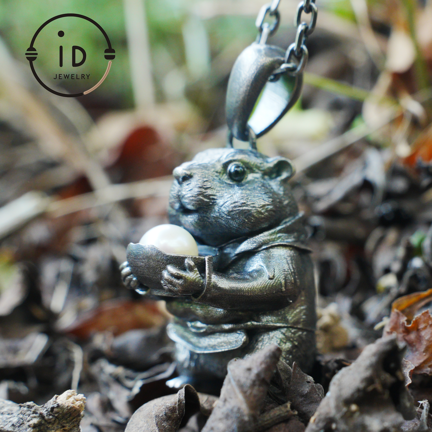 Hamster Pendant with Pearl, Whimsical Animal Totem Amulet, Handcrafted Fairy Tale Jewelry, Symbol of Care and Gentle Devotion