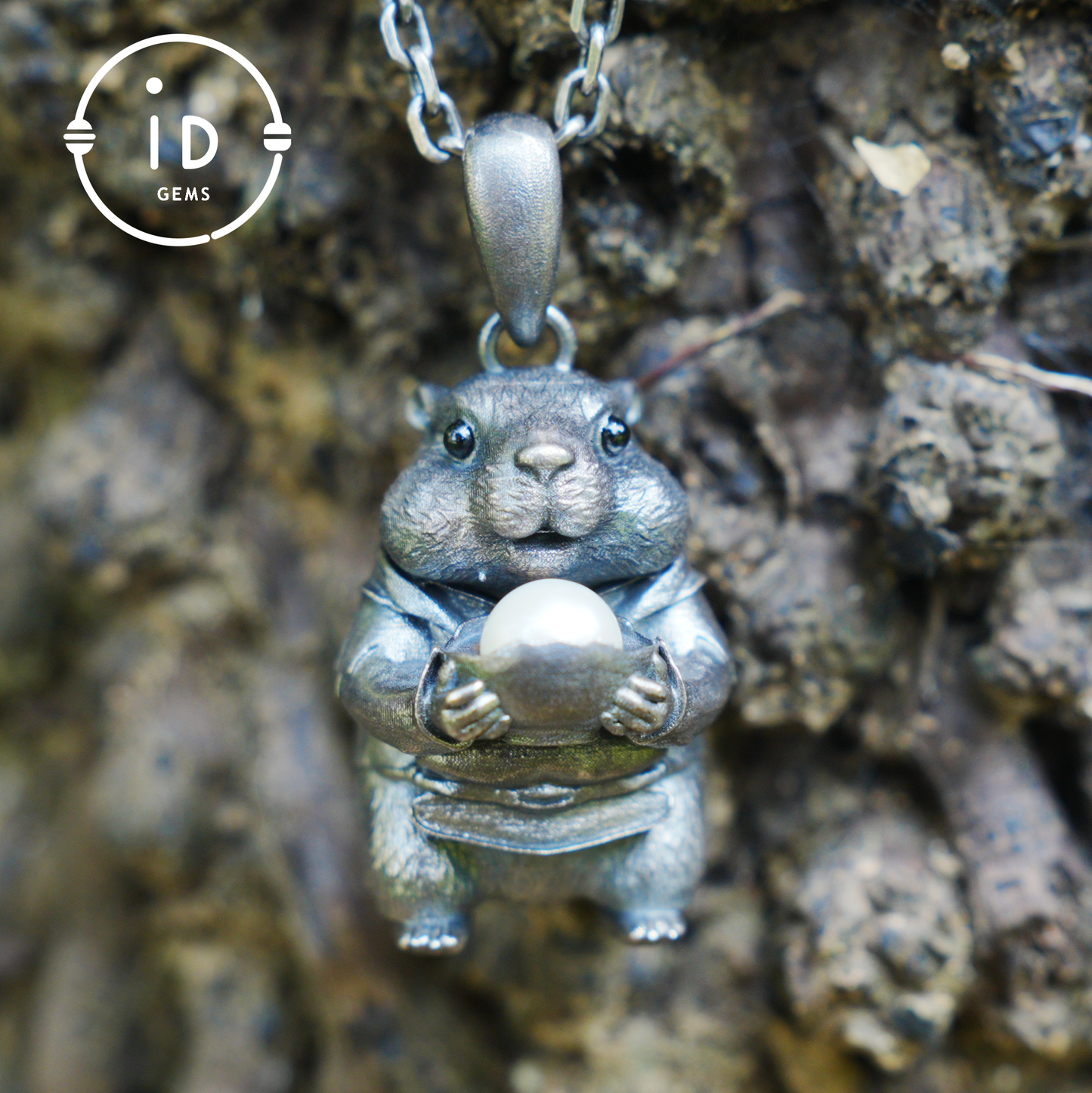 Hamster Pendant with Pearl, Whimsical Animal Totem Amulet, Handcrafted Fairy Tale Jewelry, Symbol of Care and Gentle Devotion