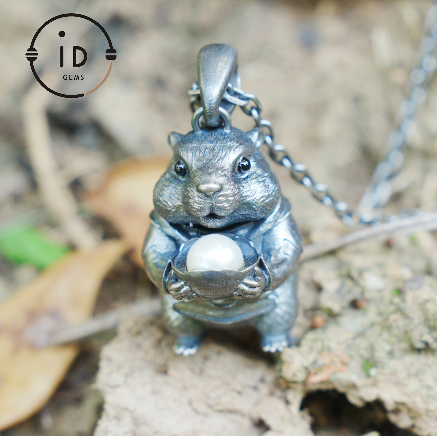 Hamster Pendant with Pearl, Whimsical Animal Totem Amulet, Handcrafted Fairy Tale Jewelry, Symbol of Care and Gentle Devotion