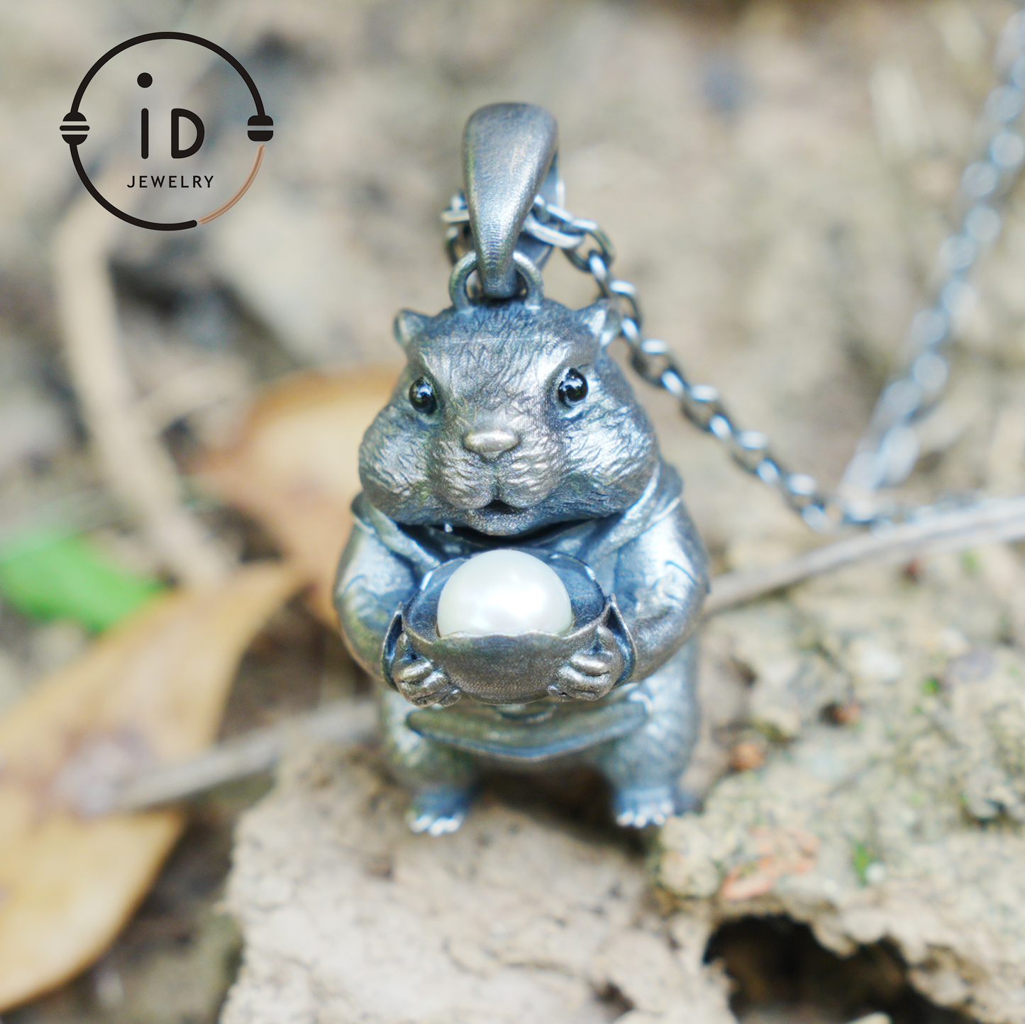 Hamster Pendant with Pearl, Whimsical Animal Totem Amulet, Handcrafted Fairy Tale Jewelry, Symbol of Care and Gentle Devotion