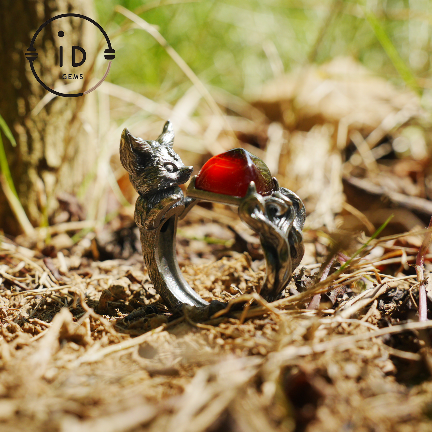 Fuchsring Granat Schutz Talisman | Fantasy Tierschmuck | Handgefertigter Naturgeistring | Waldamulett für inneres Verlangen