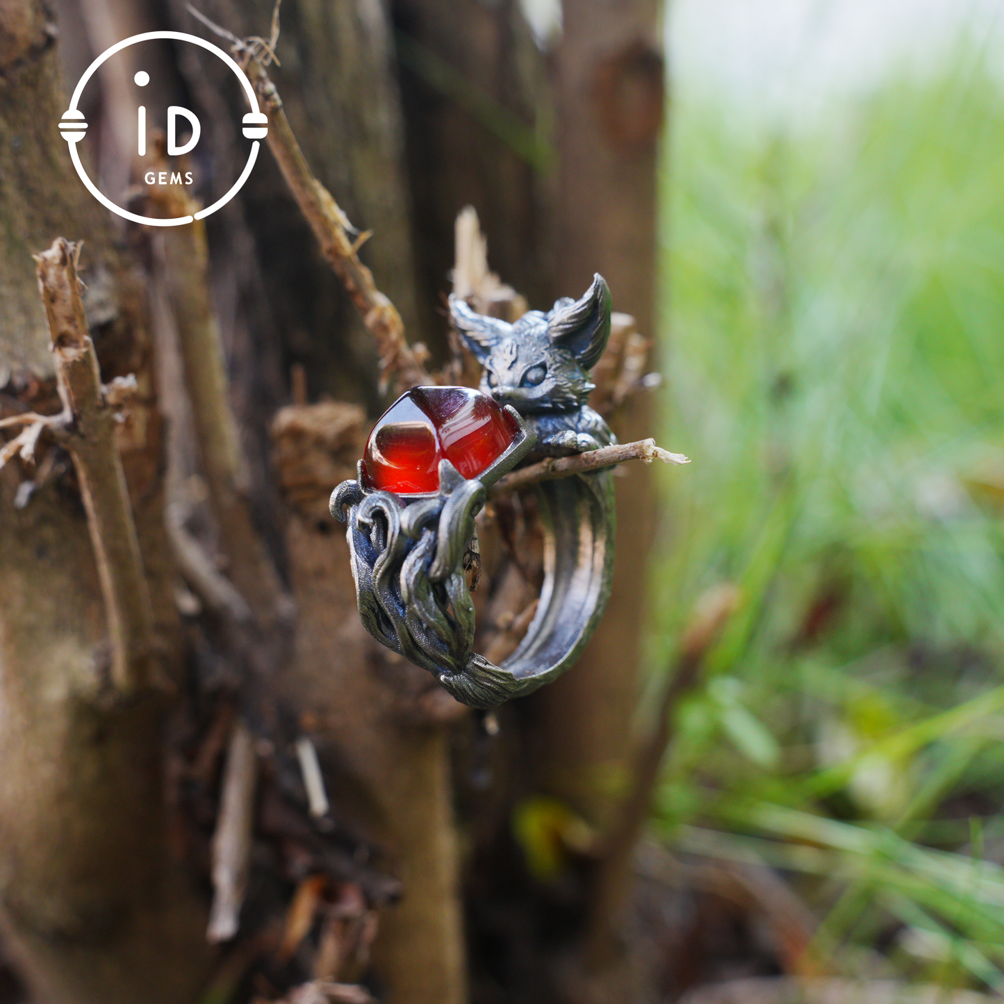 Fuchsring Granat Schutz Talisman | Fantasy Tierschmuck | Handgefertigter Naturgeistring | Waldamulett für inneres Verlangen