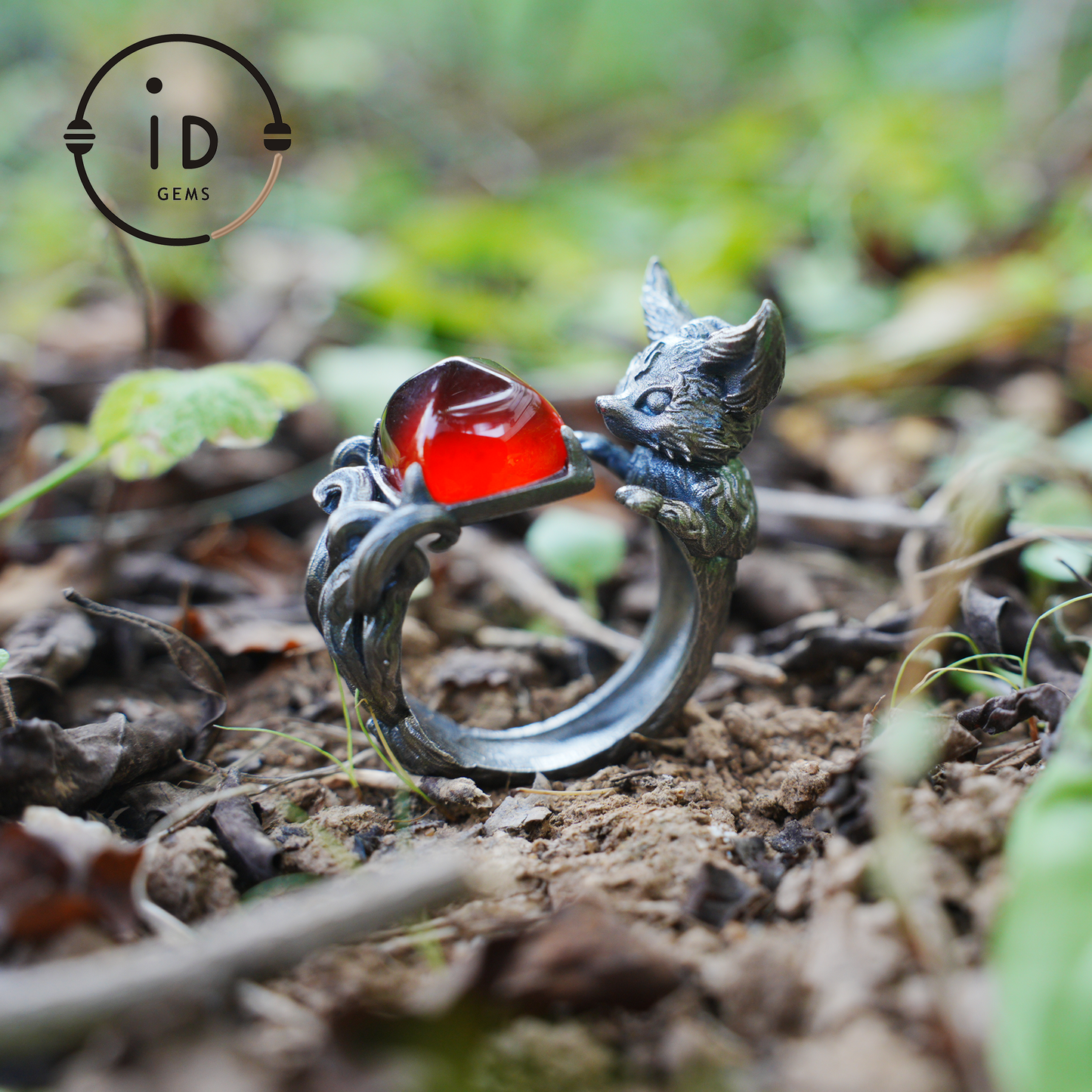 Fuchsring Granat Schutz Talisman | Fantasy Tierschmuck | Handgefertigter Naturgeistring | Waldamulett für inneres Verlangen