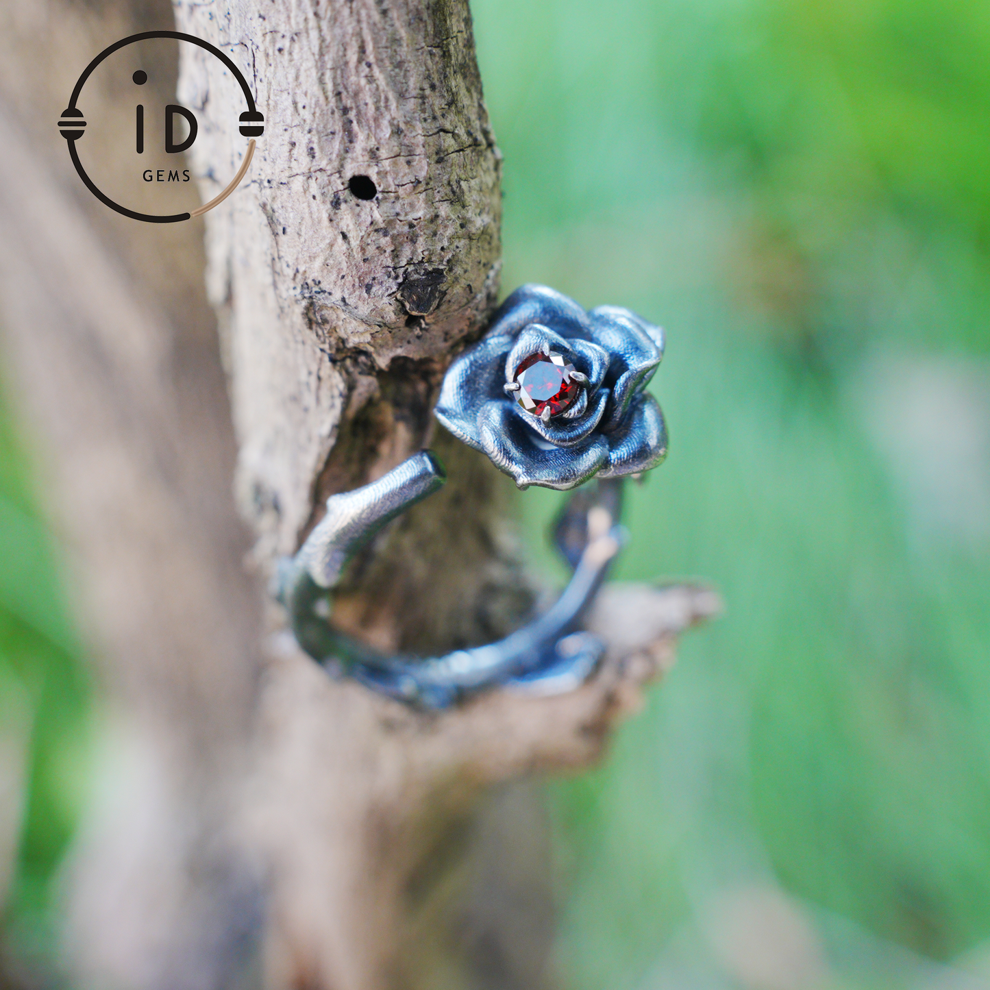 Rose Ring with Blood Red Stone, Gothic Vow Jewelry, Handmade Fantasy Amulet of Thorns and Oath, Symbolic Rose Design