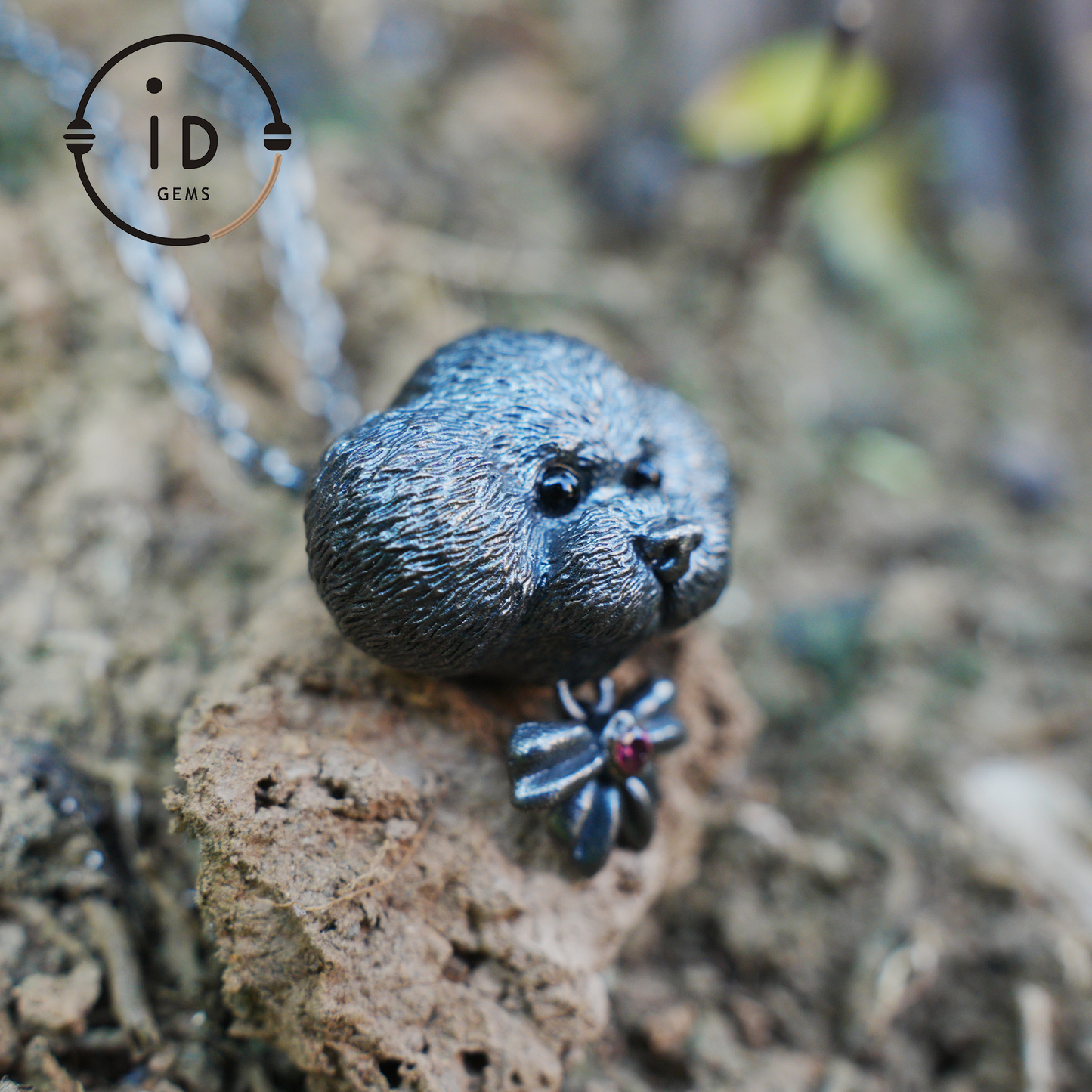 Guardian Dog Pendant, Black Onyx Emotional Amulet, Handmade Fantasy Jewelry, Night Spirit Totem, Storytelling Animal Charm