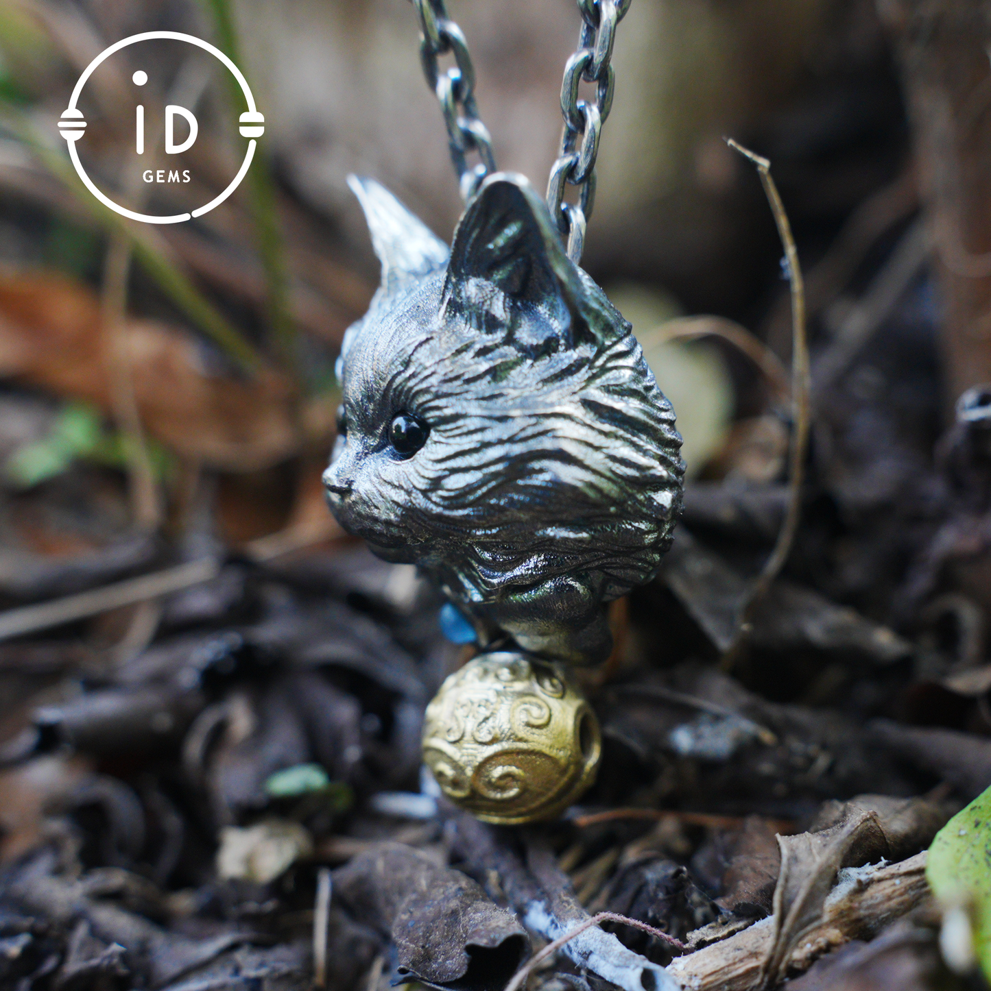Mystic Cat Pendant with Bell, Emotional Protection Talisman, Handcrafted Animal Jewelry, Fantasy Totem Gift for Empaths and Dreamers