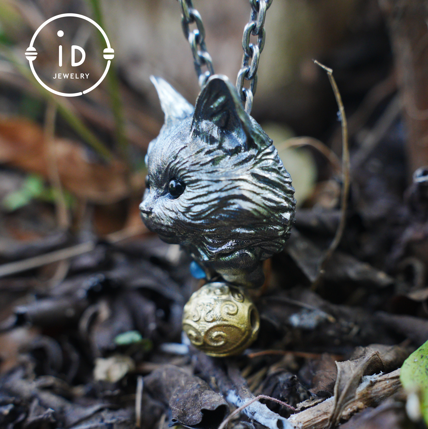 Mystic Cat Pendant with Bell, Emotional Protection Talisman, Handcrafted Animal Jewelry, Fantasy Totem Gift for Empaths and Dreamers