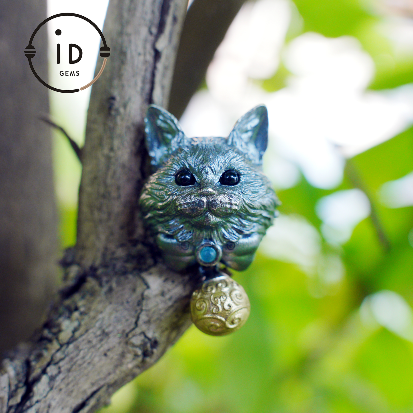 Mystic Cat Pendant with Bell, Emotional Protection Talisman, Handcrafted Animal Jewelry, Fantasy Totem Gift for Empaths and Dreamers