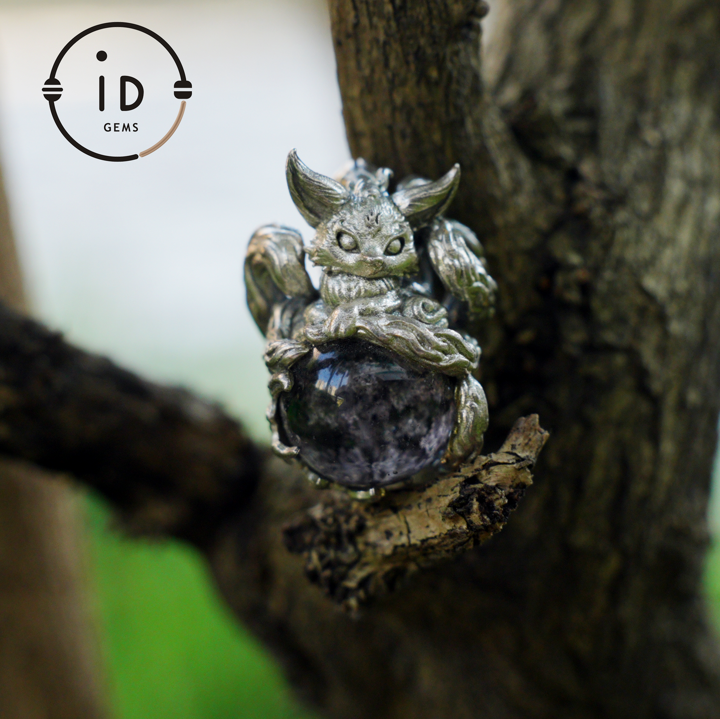 Mystic Fox Pendant with Phantom Quartz, Handmade Protective Amulet, Fantasy Animal Jewelry, Enchanted Spirit Totem Necklace