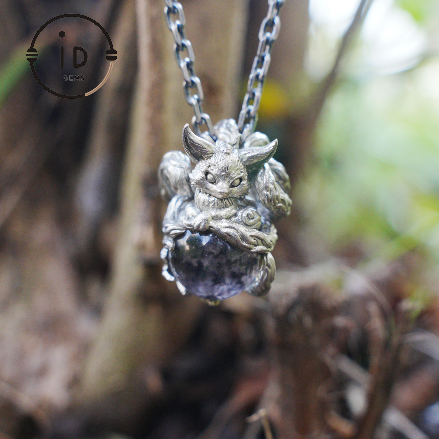 Mystic Fox Pendant with Phantom Quartz, Handmade Protective Amulet, Fantasy Animal Jewelry, Enchanted Spirit Totem Necklace
