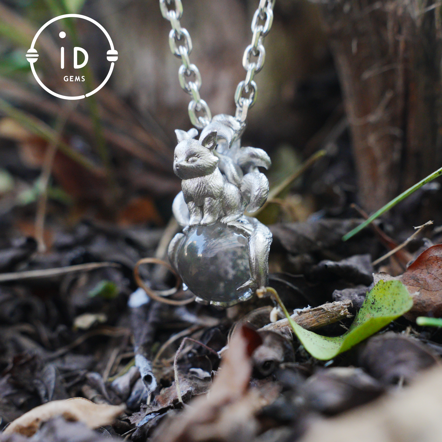 Fox Pendant with Ghost Quartz, Nine-Tailed Spirit Amulet, Handcrafted Fantasy Jewelry, Dreamy Forest Totem Necklace, Mythical Design