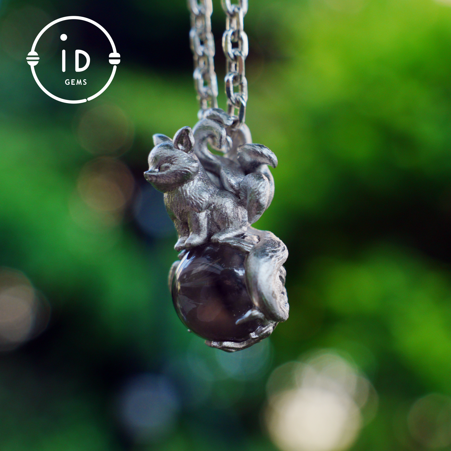 Fox Pendant with Ghost Quartz, Nine-Tailed Spirit Amulet, Handcrafted Fantasy Jewelry, Dreamy Forest Totem Necklace, Mythical Design