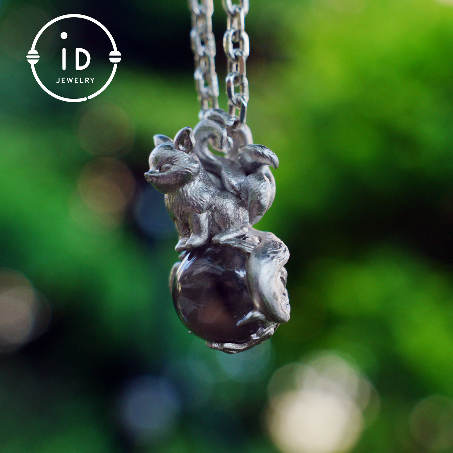 Fox Pendant with Ghost Quartz, Nine-Tailed Spirit Amulet, Handcrafted Fantasy Jewelry, Dreamy Forest Totem Necklace, Mythical Design