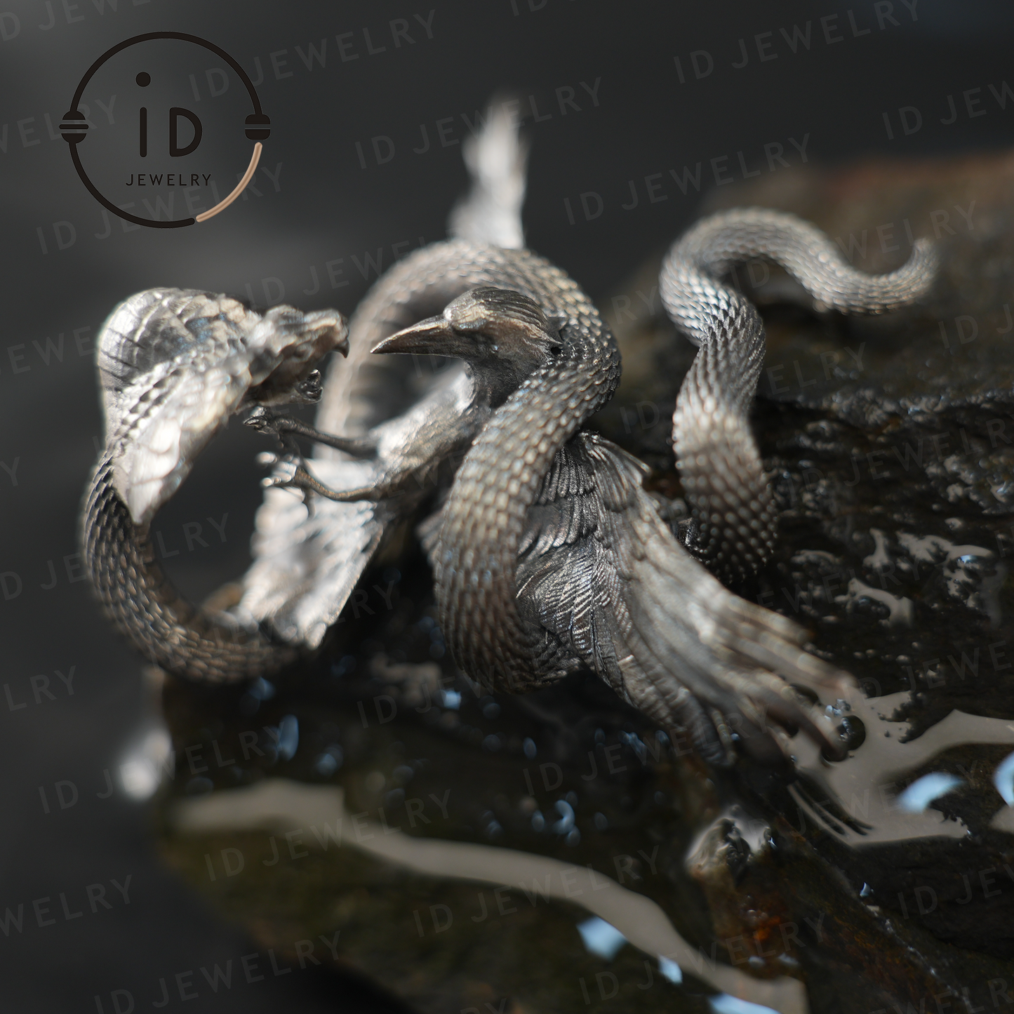Cobra Vogel Anhänger Brosche, Handgemachter Gothic Fantasy Schmuck, Mythische Tier Battle Art Halskette