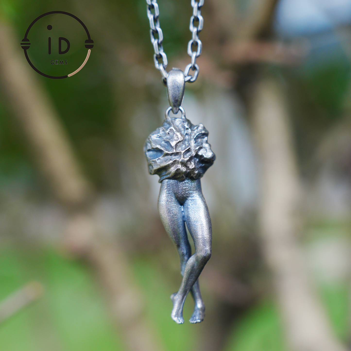 Art Sculpture Pendant Amulet, Handmade Totem Jewelry with Feminine Form and Stone Texture, Symbolic Awakening Necklace, Myth Inspired