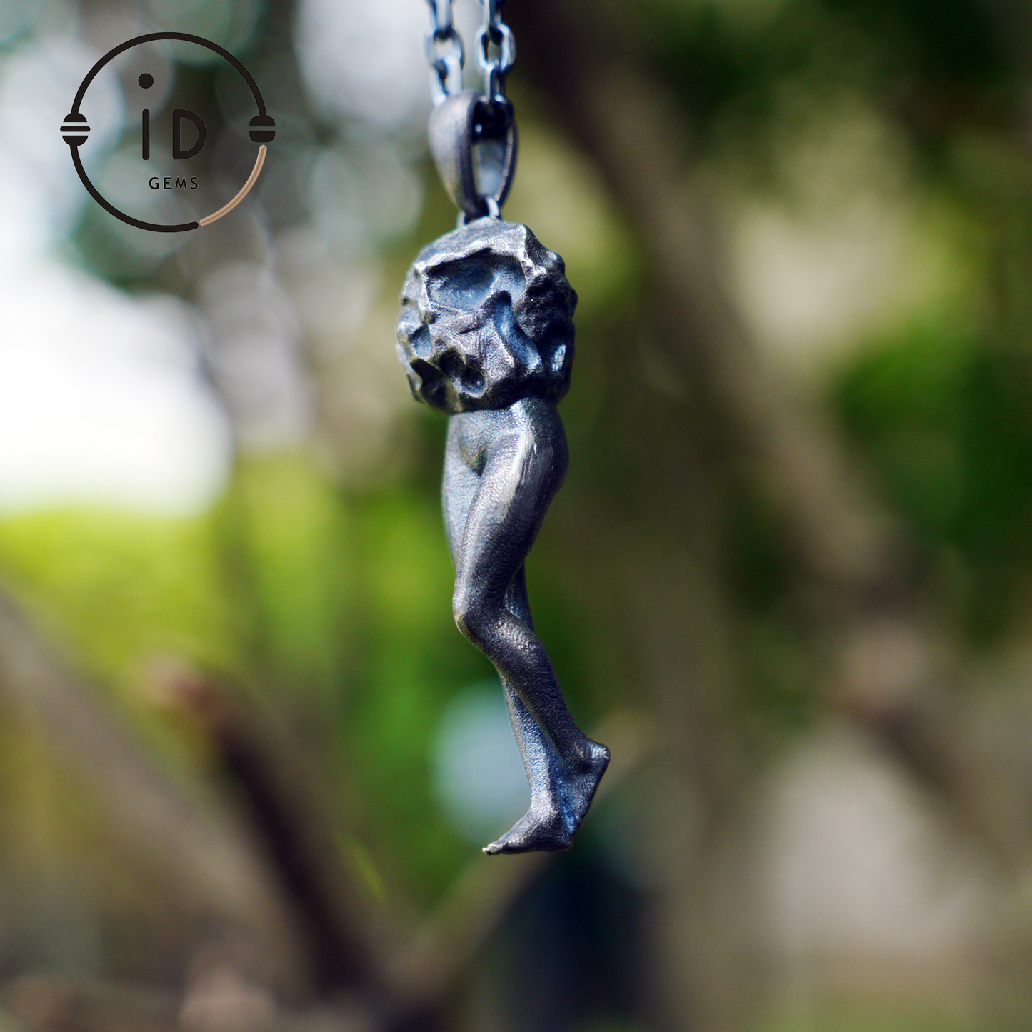 Art Sculpture Pendant Amulet, Handmade Totem Jewelry with Feminine Form and Stone Texture, Symbolic Awakening Necklace, Myth Inspired