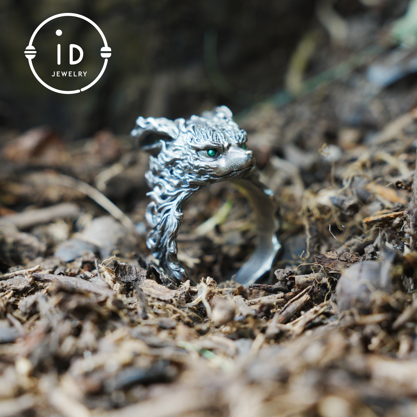 Fox Totem Ring with Green Zircon Eyes, Forest Guardian Amulet, Handmade Animal Jewelry, Mythic Protection Symbol