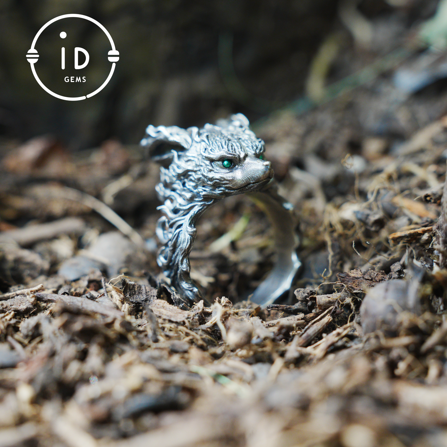 Fox Totem Ring with Green Zircon Eyes, Forest Guardian Amulet, Handmade Animal Jewelry, Mythic Protection Symbol
