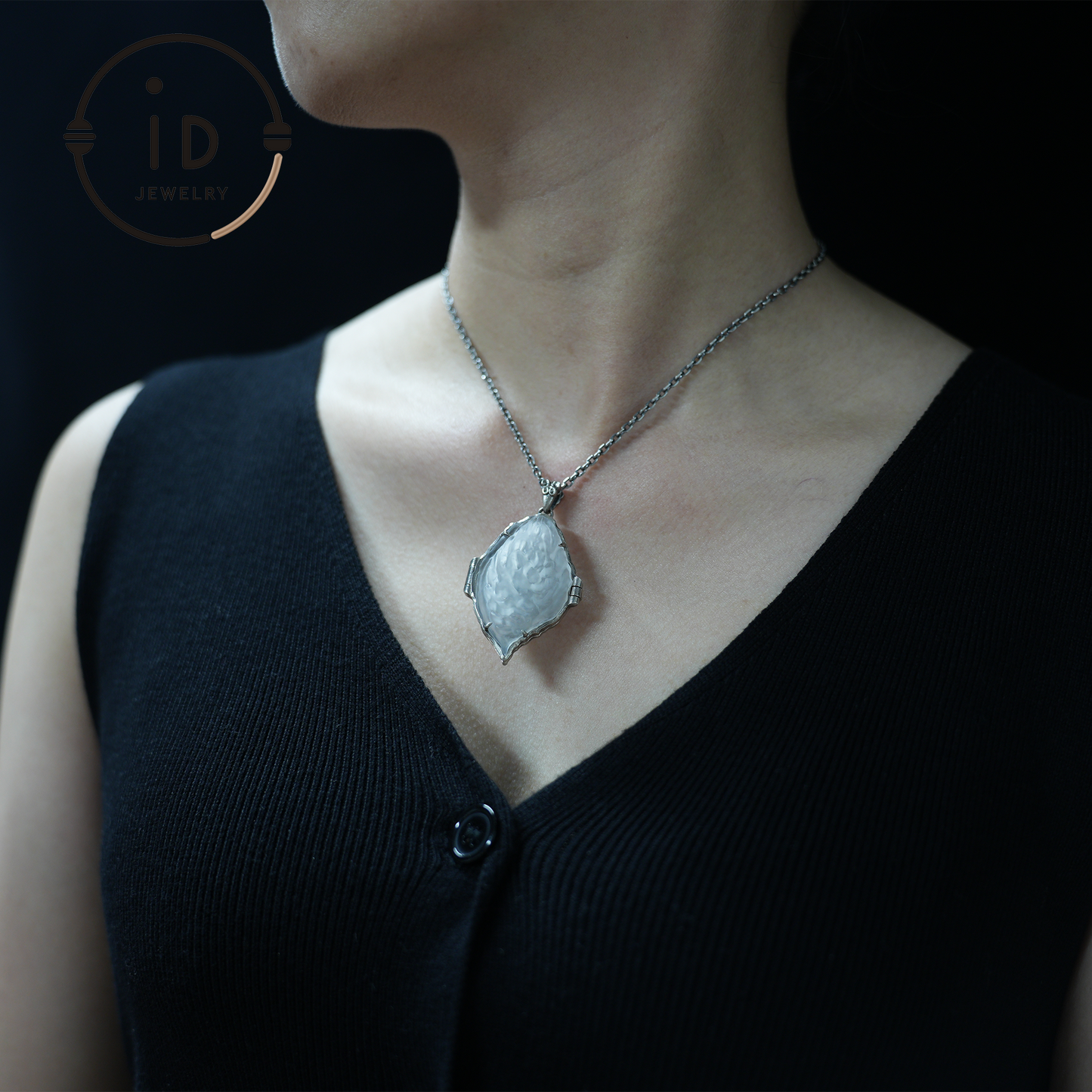 Mystic Monkey Pendant with White Crystal Shell, Handmade Fantasy Amulet, Oriental Style Locket Necklace for Gift & Collection