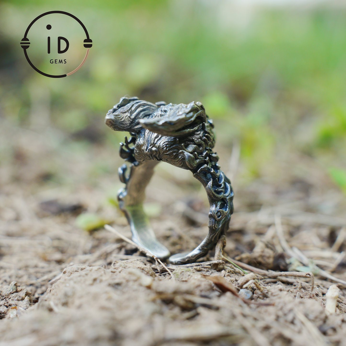 Fox Totem Ring with Green Zircon Eyes, Forest Guardian Amulet, Handmade Animal Jewelry, Mythic Protection Symbol