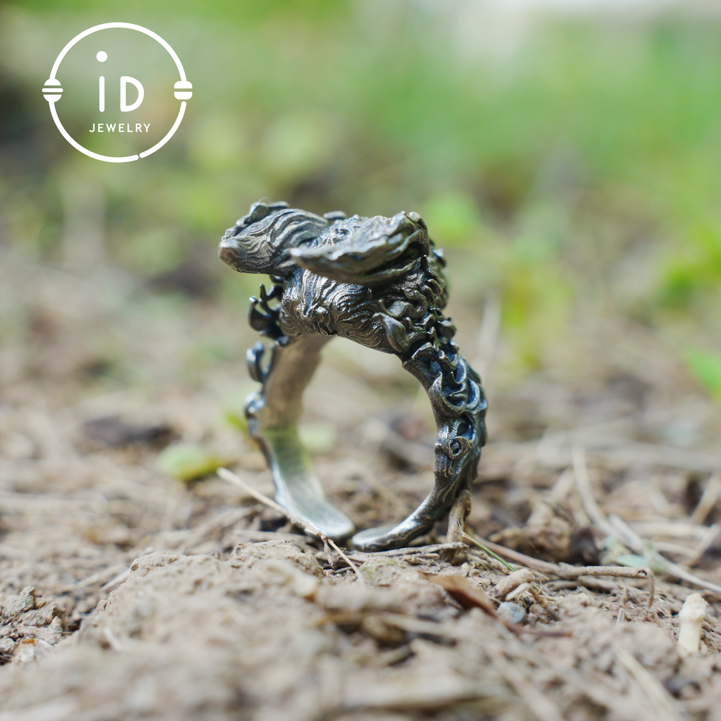 Fox Totem Ring with Green Zircon Eyes, Forest Guardian Amulet, Handmade Animal Jewelry, Mythic Protection Symbol