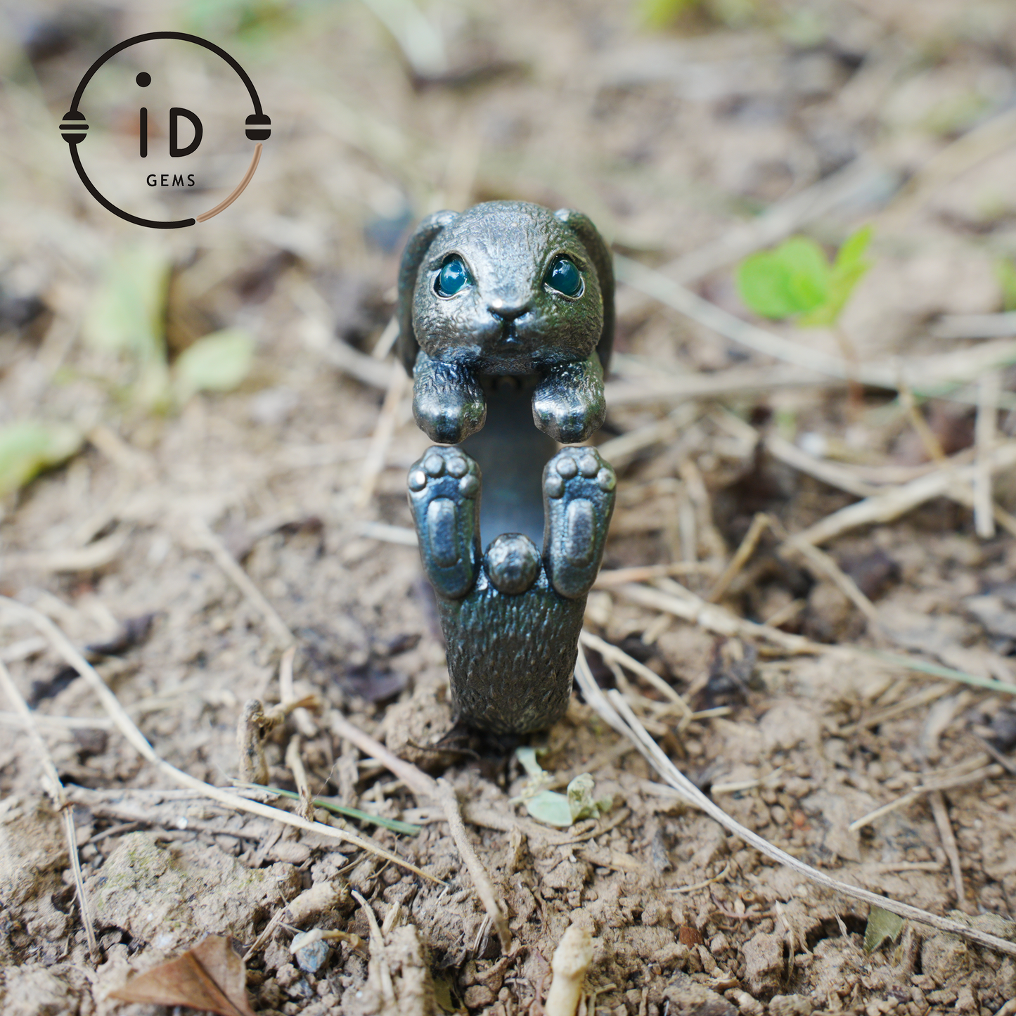 Handcrafted Rabbit Ring with Green Zircon, Spring Awakening Symbol, Unique Silver Jewelry