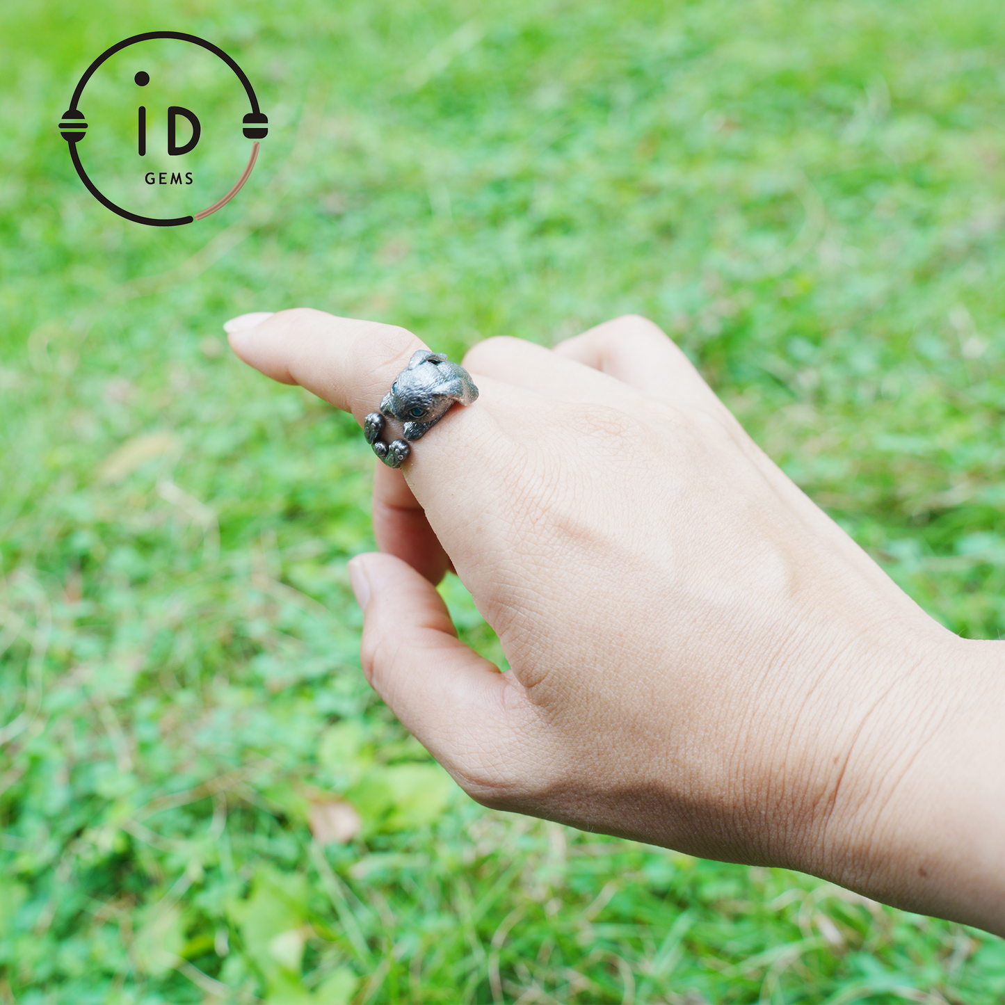 Handcrafted Rabbit Ring with Green Zircon, Spring Awakening Symbol, Unique Silver Jewelry