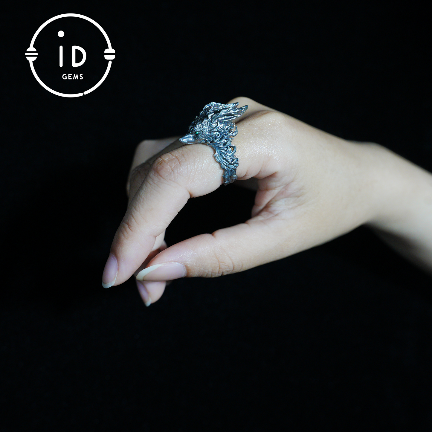 Fox Totem Ring with Green Zircon Eyes, Forest Guardian Amulet, Handmade Animal Jewelry, Mythic Protection Symbol