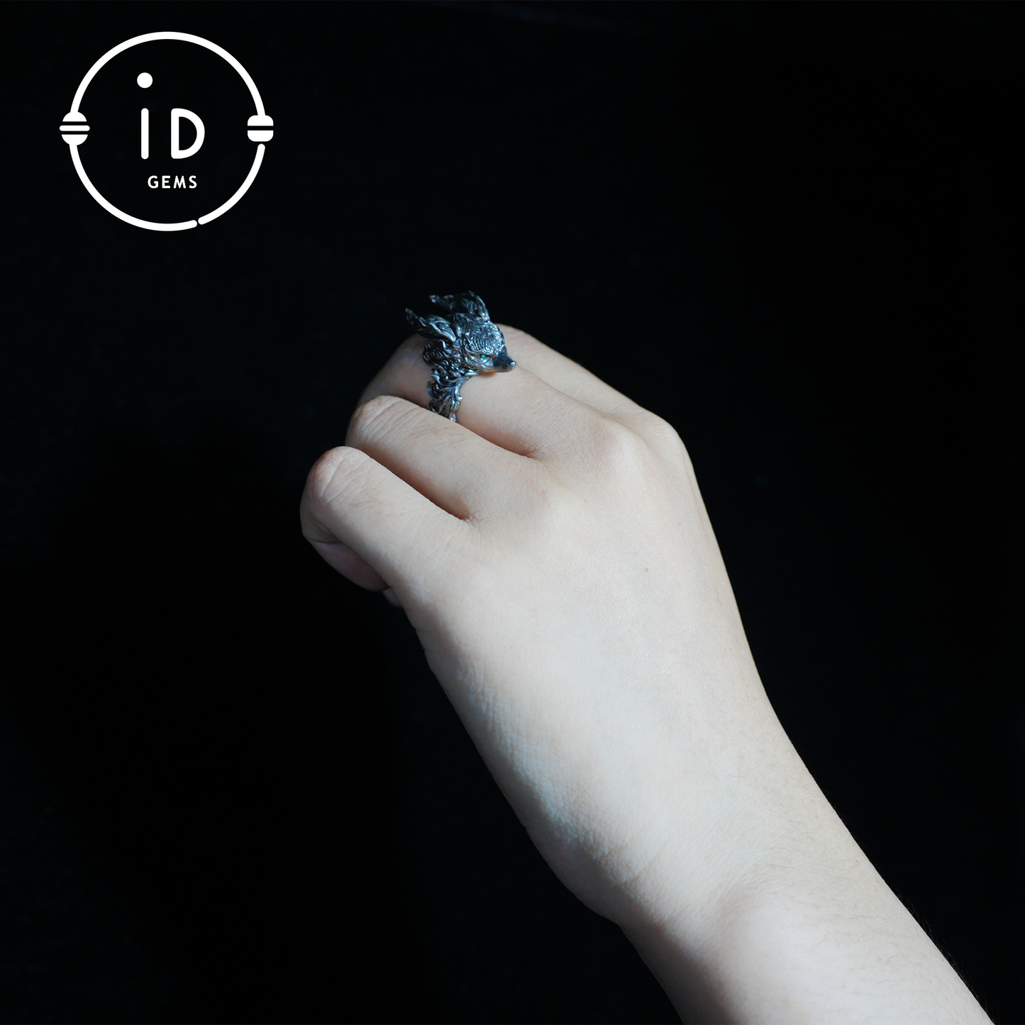 Fox Totem Ring with Green Zircon Eyes, Forest Guardian Amulet, Handmade Animal Jewelry, Mythic Protection Symbol