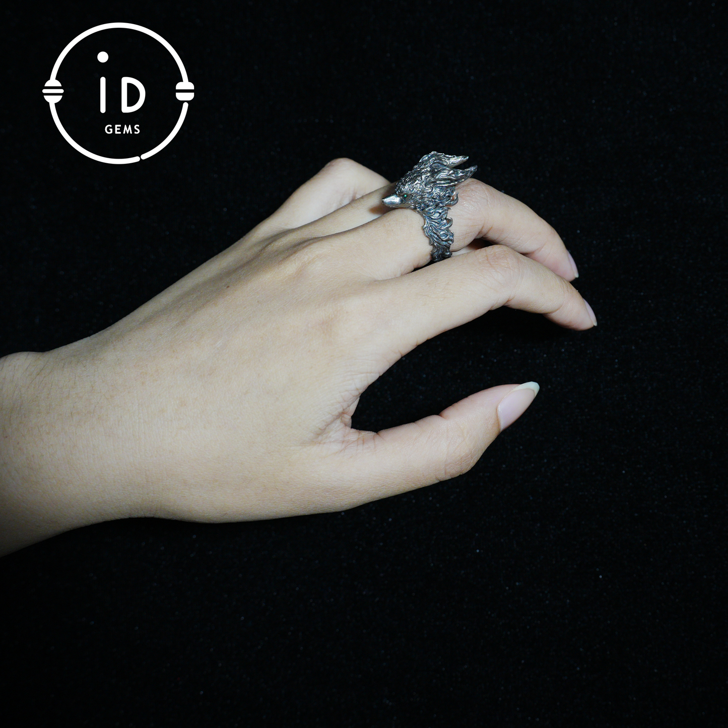 Fox Totem Ring with Green Zircon Eyes, Forest Guardian Amulet, Handmade Animal Jewelry, Mythic Protection Symbol