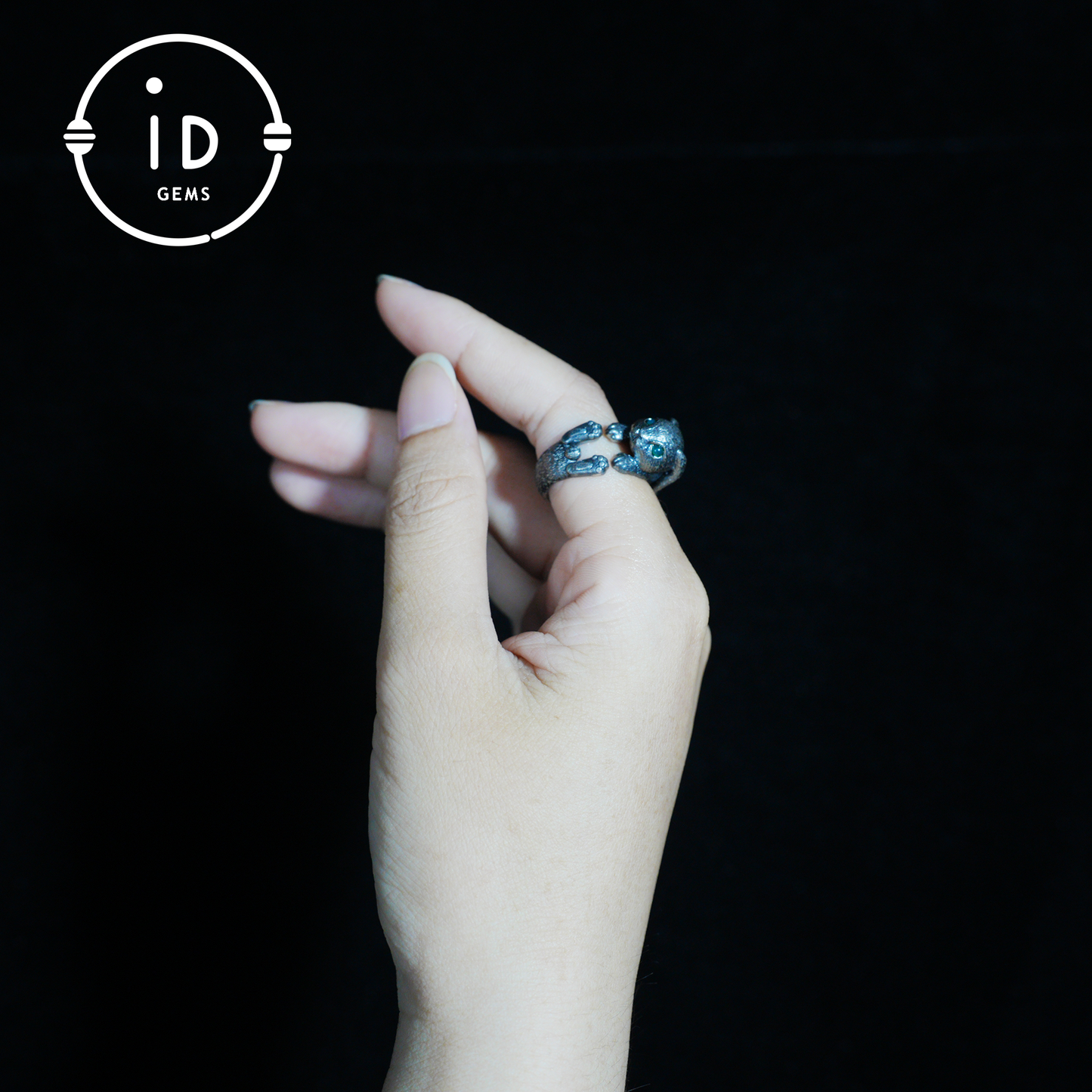 Handcrafted Rabbit Ring with Green Zircon, Spring Awakening Symbol, Unique Silver Jewelry
