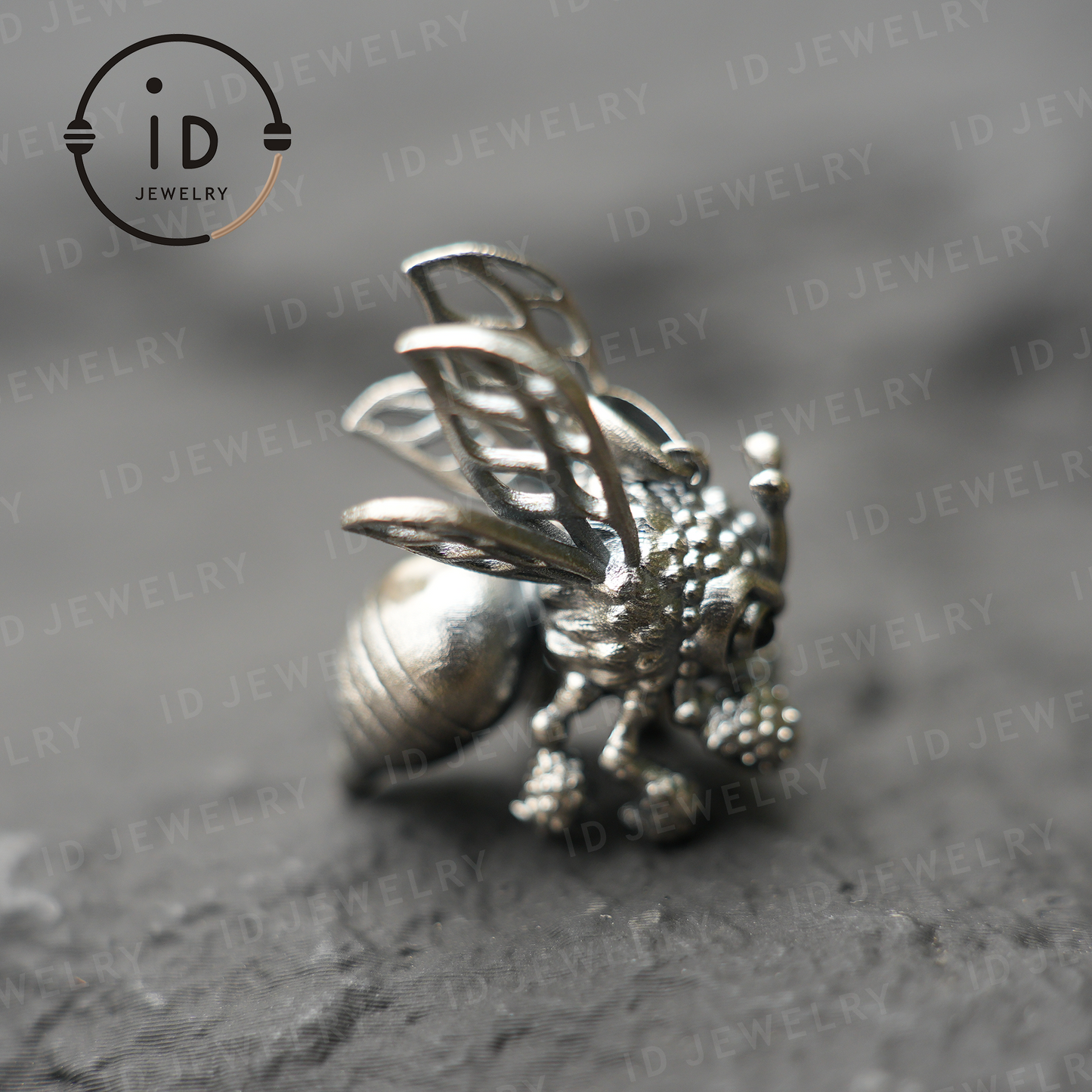 Bee Pendant with Black Onyx – Handmade Natural Style Insect Jewelry, Fantasy Amulet Necklace, Symbolic Nature Creature Gift