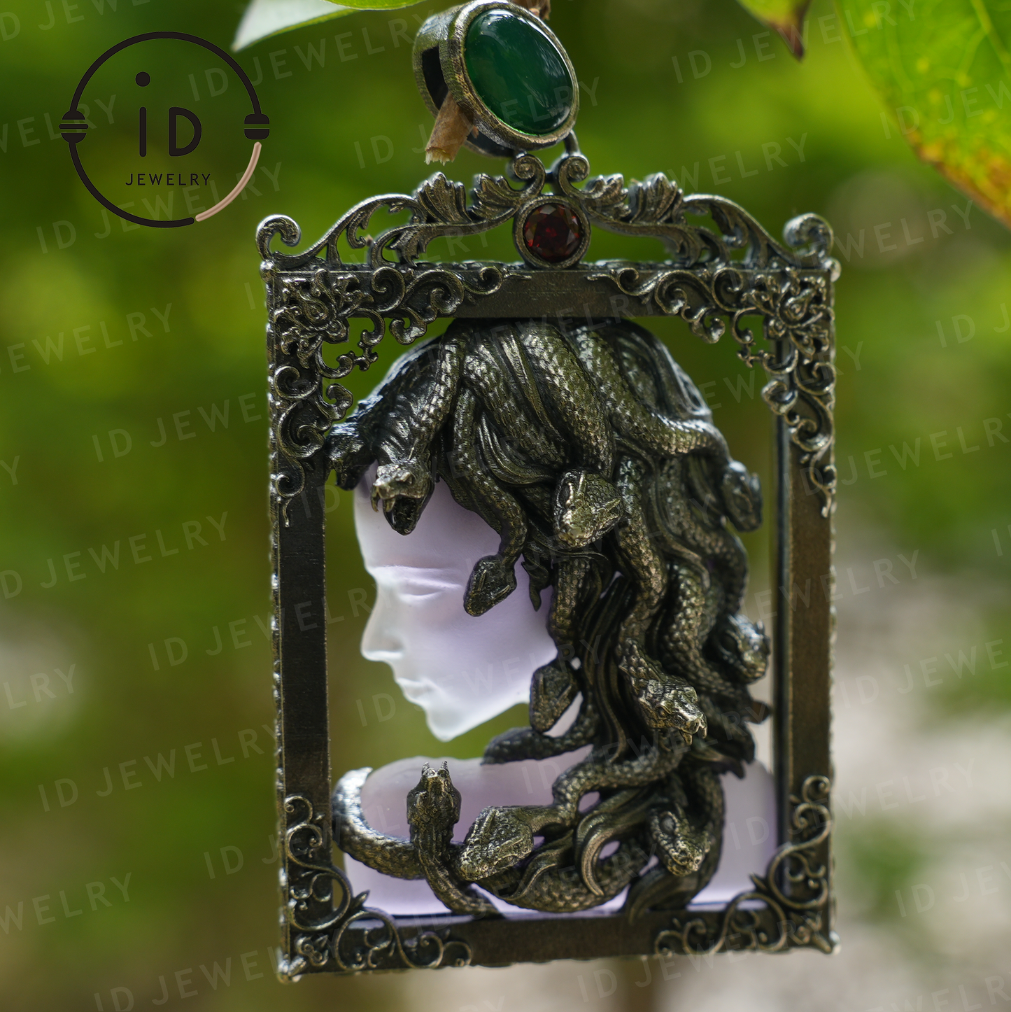 Medusa Pendant in Gothic Style – Handmade Art Jewelry with Amethyst, Chalcedony, Greek Mythology Symbol, Dark Fantasy Statement Piece