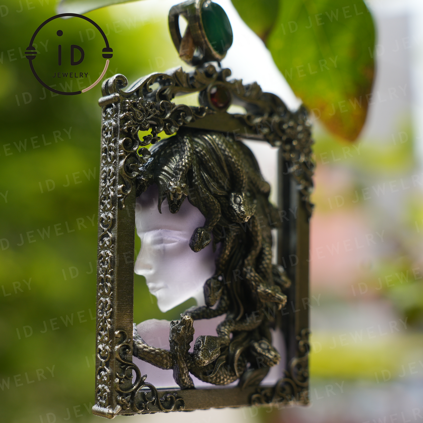 Medusa Pendant in Gothic Style – Handmade Art Jewelry with Amethyst, Chalcedony, Greek Mythology Symbol, Dark Fantasy Statement Piece