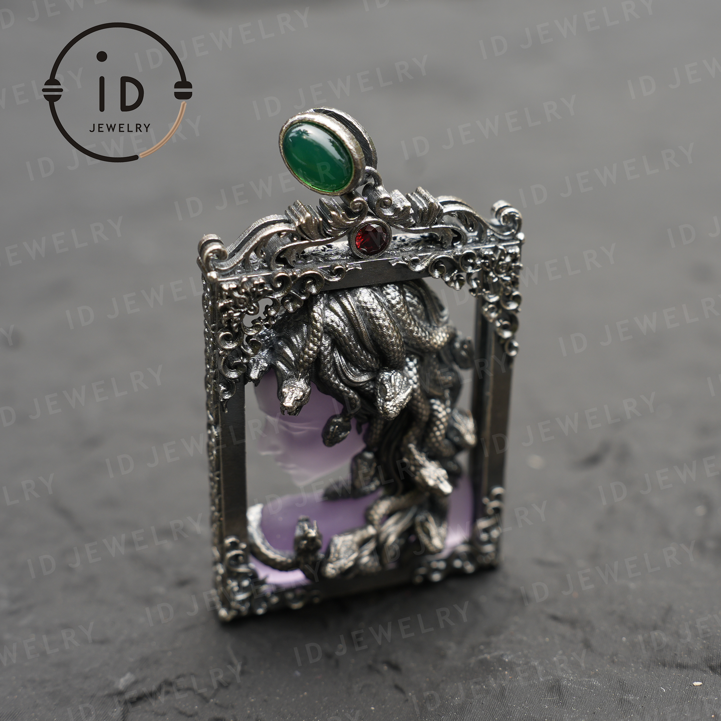 Medusa Pendant in Gothic Style – Handmade Art Jewelry with Amethyst, Chalcedony, Greek Mythology Symbol, Dark Fantasy Statement Piece