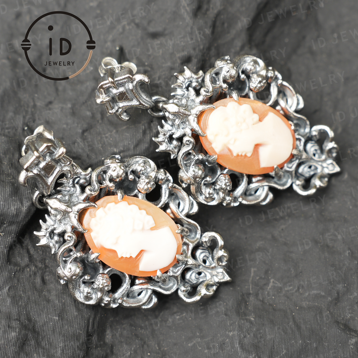 Vintage Cameo Earrings – Victorian Style Lady Profile Jewelry, Baroque Frame Design, Handmade Romantic Gothic Gift Earrings
