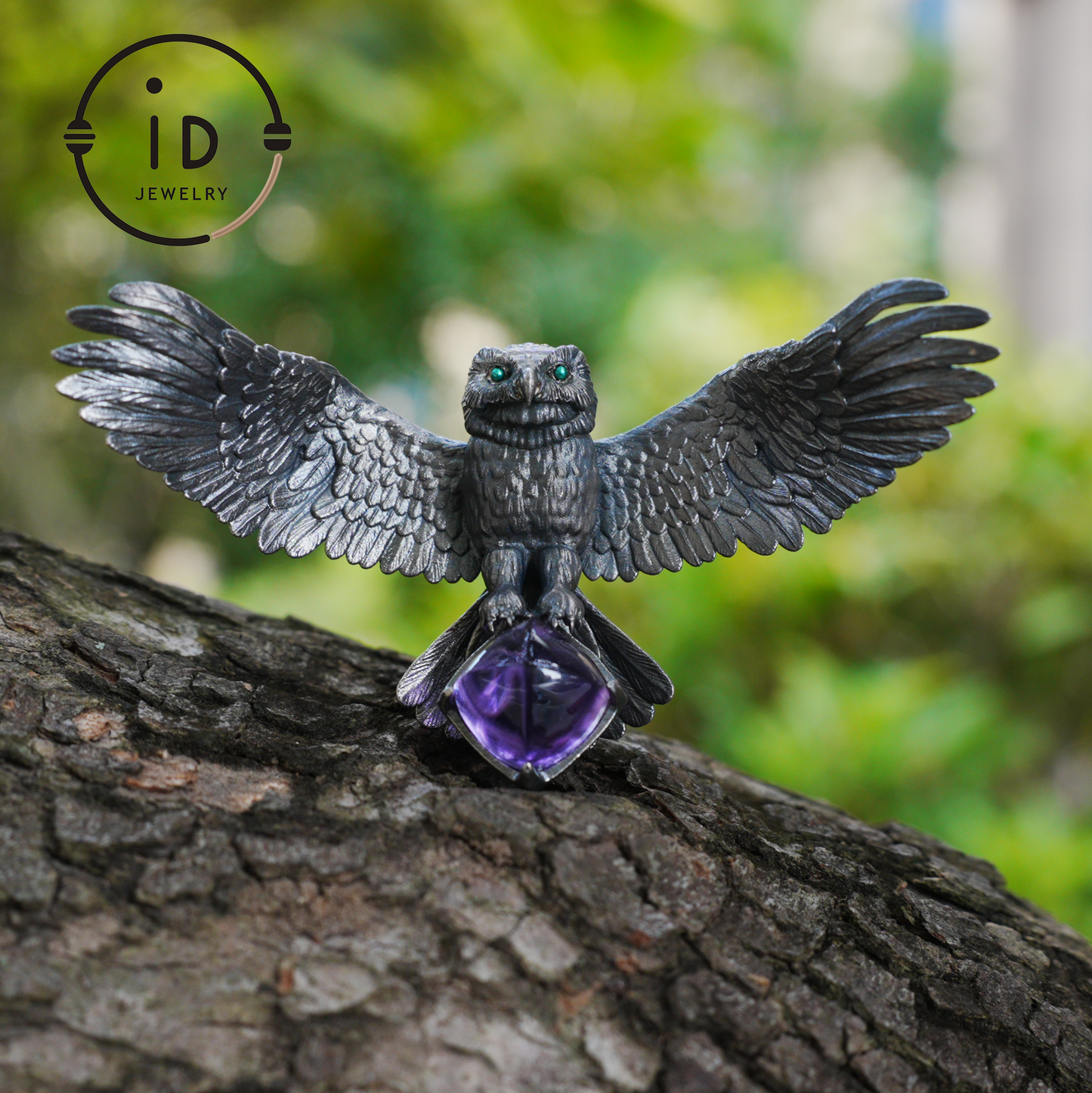 Spread-Wing Owl Necklace|Animal Totem Amulet|925 Sterling Silver, Hand-Carved|Winged Design|Nature-Themed Necklace