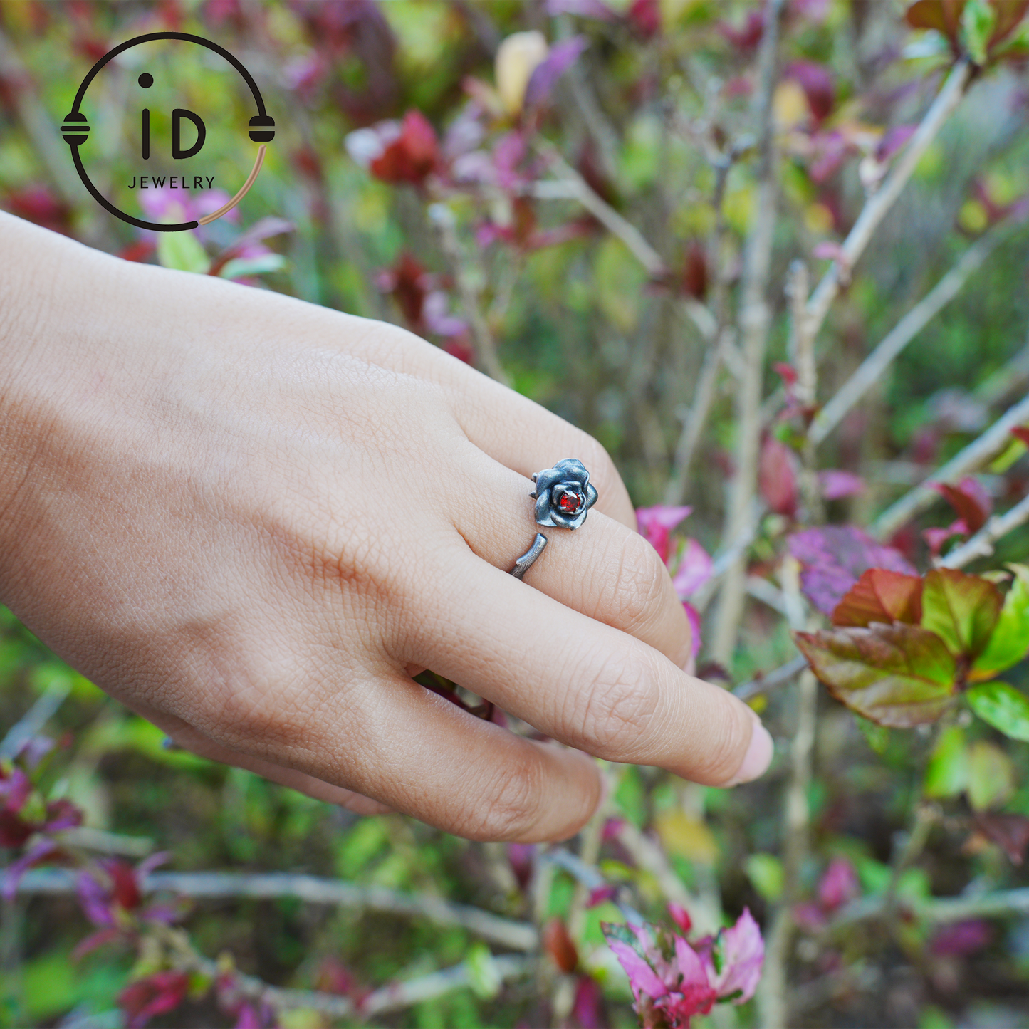 Rose Ring with Blood Red Stone, Gothic Vow Jewelry, Handmade Fantasy Amulet of Thorns and Oath, Symbolic Rose Design