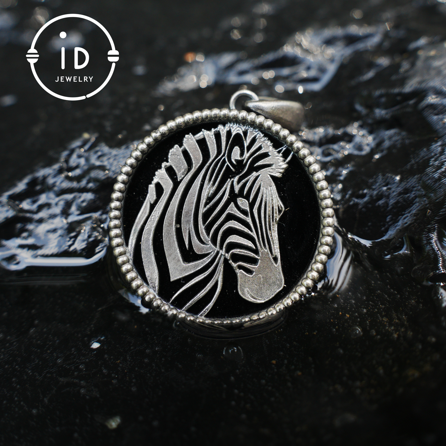 Wildlife Zebra Totem Necklace | 925 Sterling Silver Handcrafted Relief Medallion | Black-White Minimal Unisex Pendant | Double-Sided Design