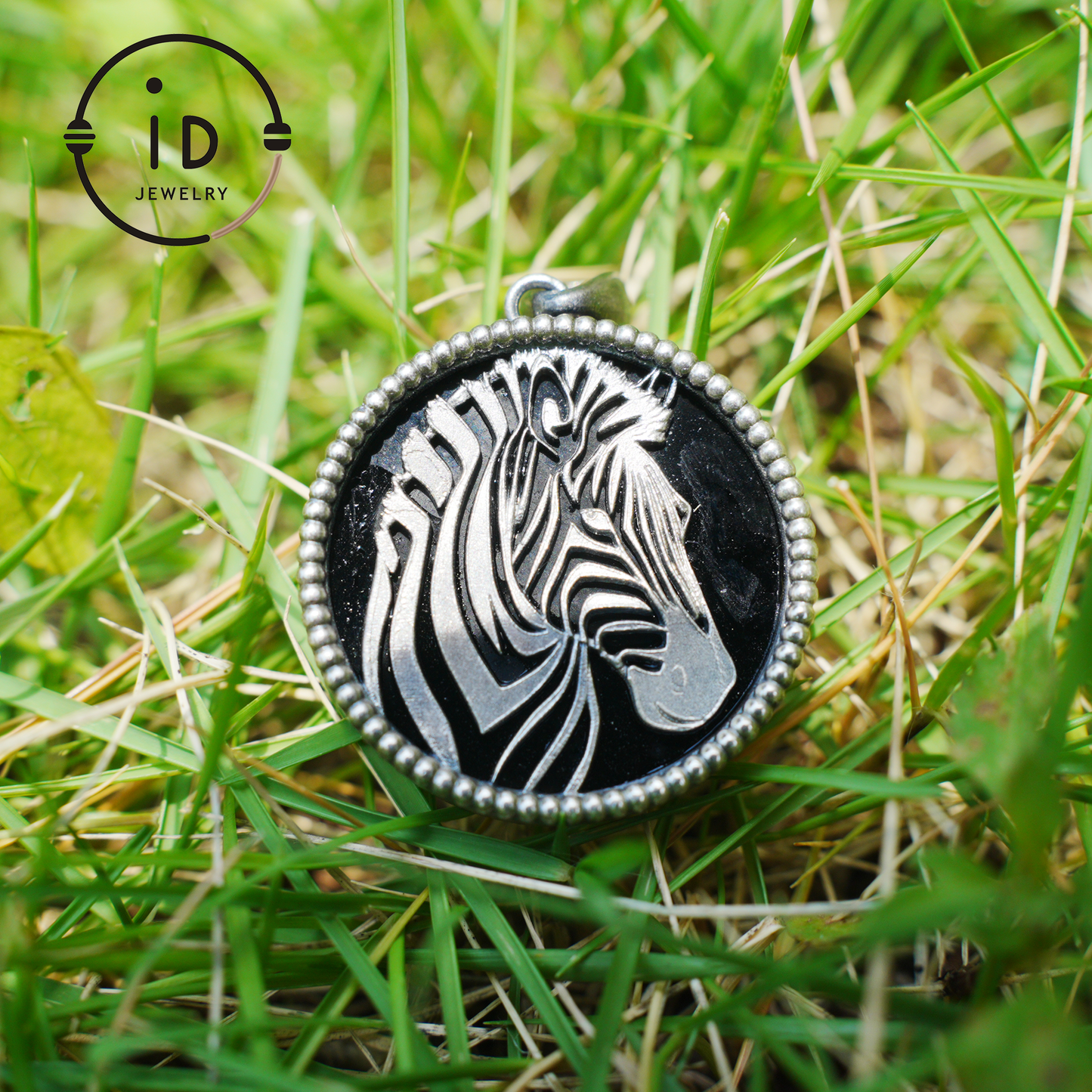 Wildlife Zebra Totem Necklace | 925 Sterling Silver Handcrafted Relief Medallion | Black-White Minimal Unisex Pendant | Double-Sided Design
