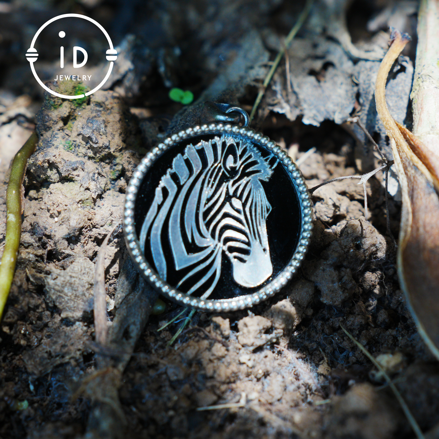 Wildlife Zebra Totem Necklace | 925 Sterling Silver Handcrafted Relief Medallion | Black-White Minimal Unisex Pendant | Double-Sided Design