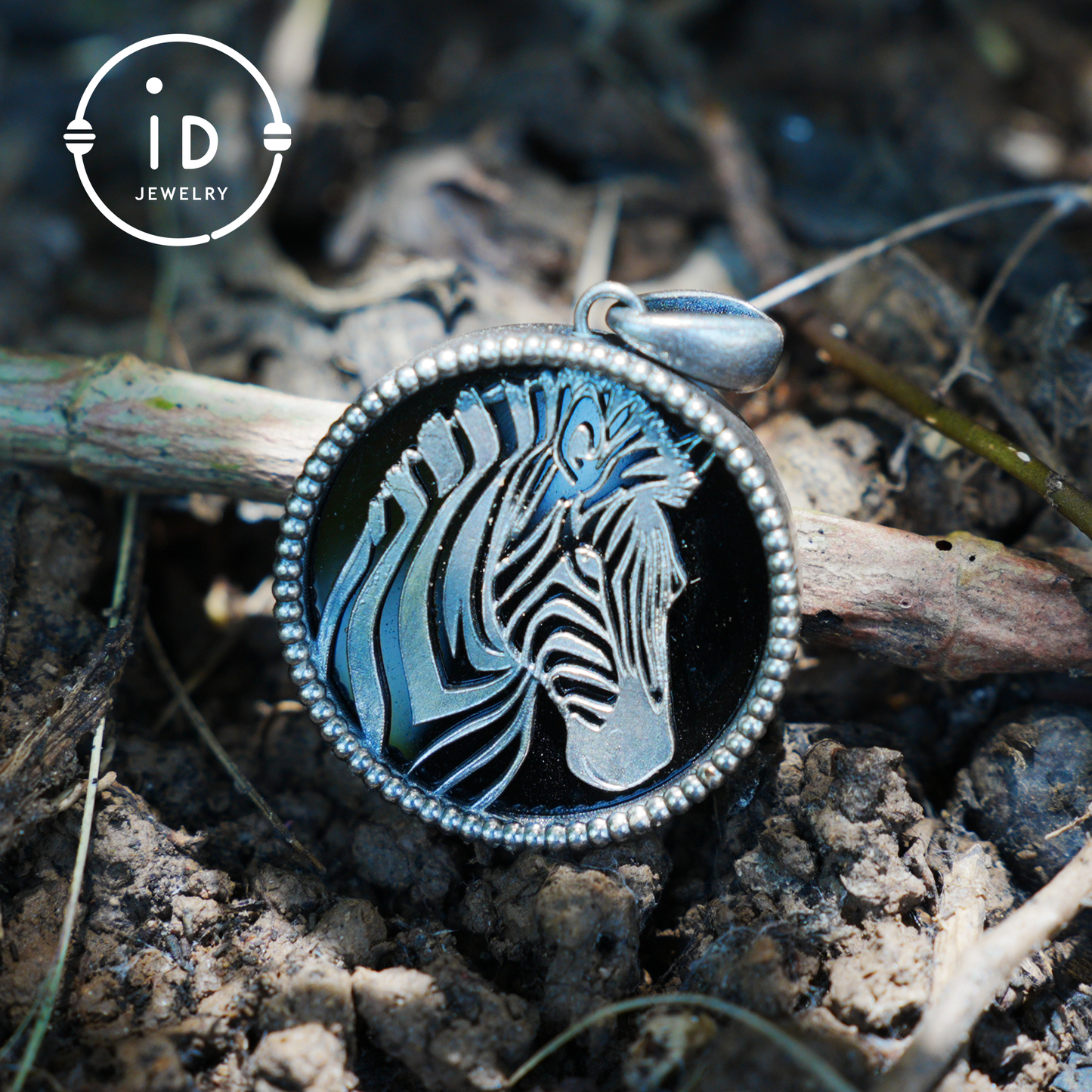 Wildlife Zebra Totem Necklace | 925 Sterling Silver Handcrafted Relief Medallion | Black-White Minimal Unisex Pendant | Double-Sided Design