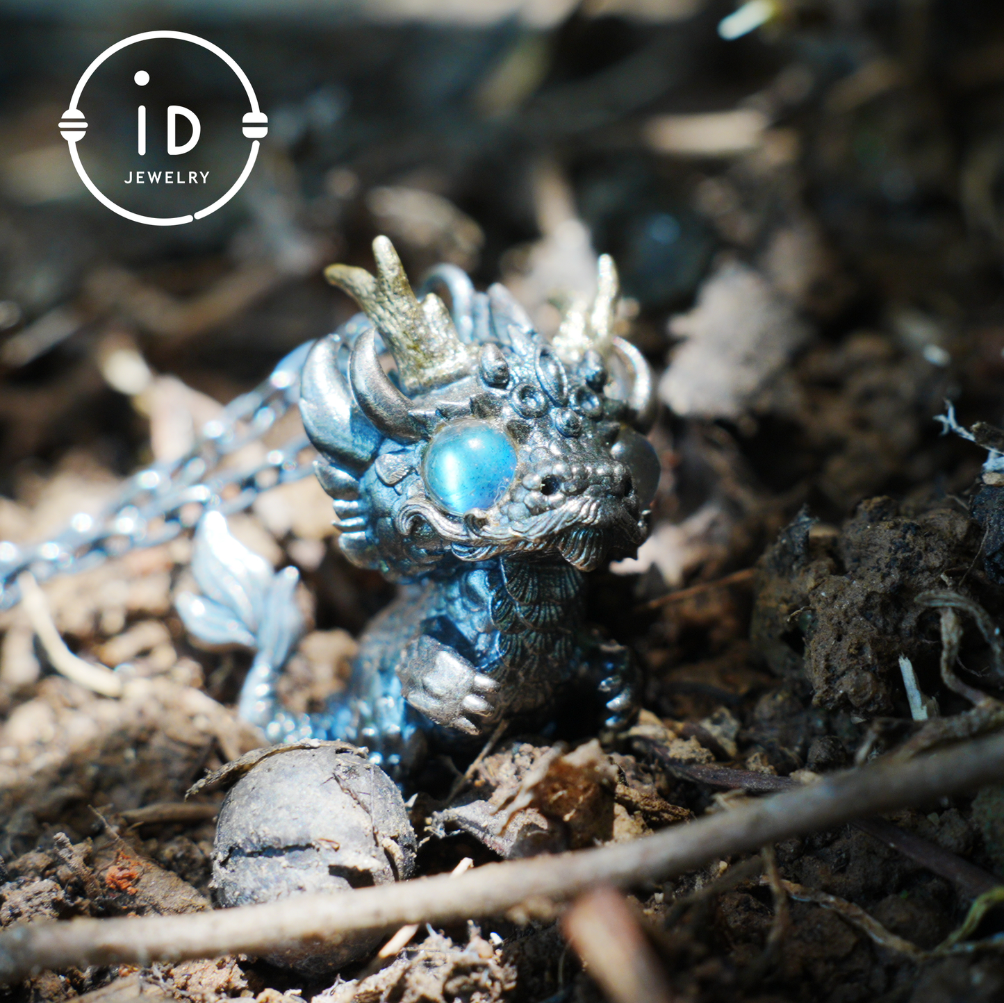 Handgefertigter Fantasy-Schmuck | Drachen-Totem-Halskette | Silber-Kupfer-Zweifarbige Hornkrone | Labradorit-Blaues Auge | Handgefertigtes Geschenk